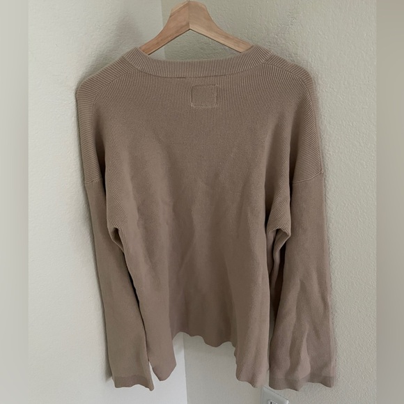 ALL FENIX beige tan sweater ribbed henley long sleeve button size L - Picture 2 of 6